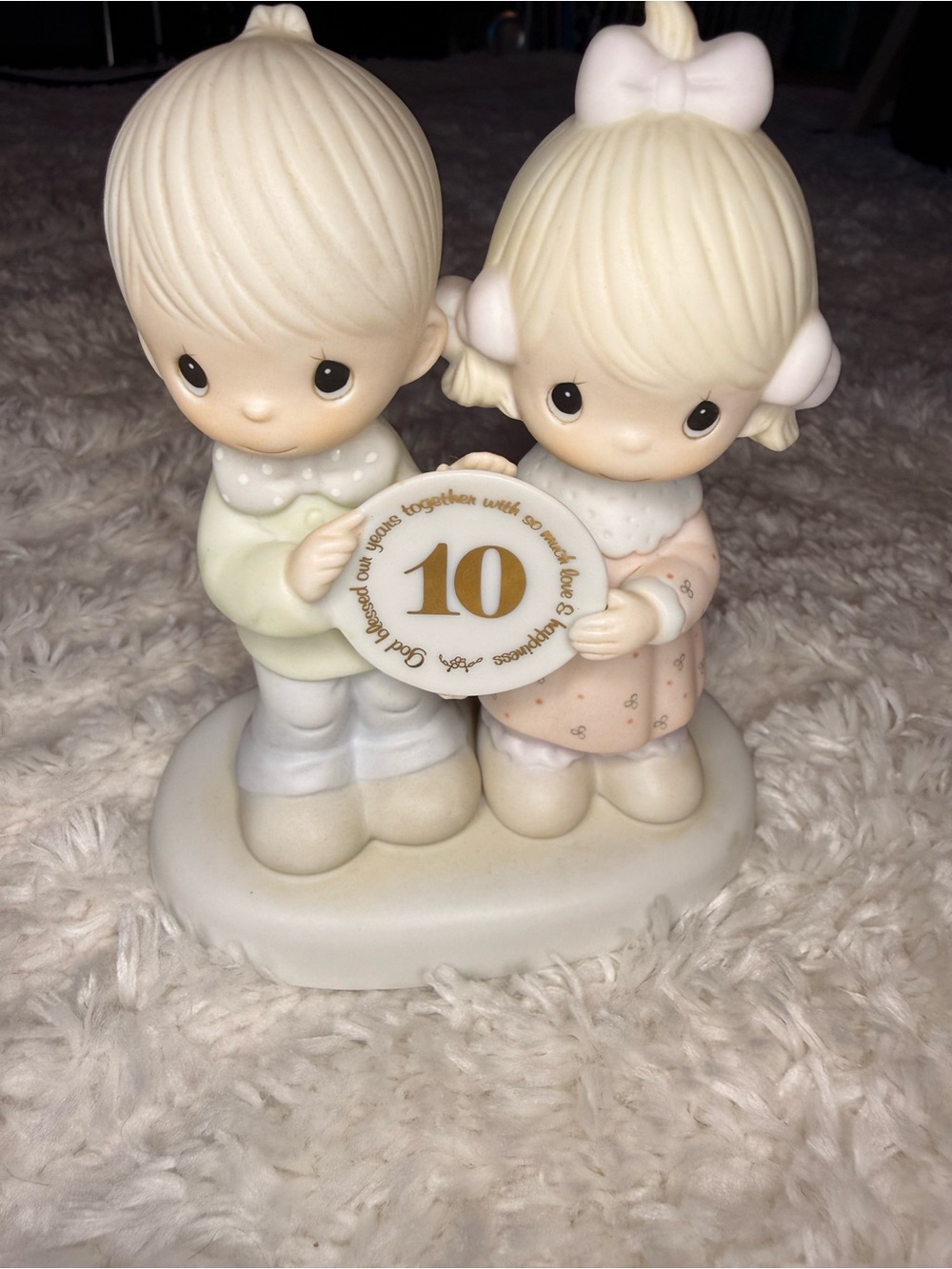 Precious Moments 10th Anniversary Cake Topper - Cream, Pale Pink, Pale Green